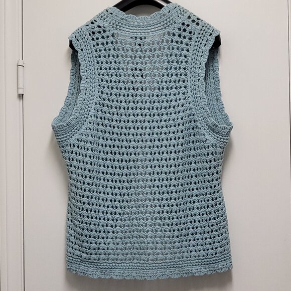 Vintage Heather B Womens Crochet Vest Cardigan 2X Plus Open Knit Tie Up Dillards - Picture 9 of 14